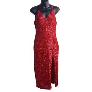 Celebrity Fashion Women's Red Sequin Straps Shoulder Dress Size Large NWT